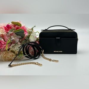 Michael Kors Black  Jet Set Medium Double Zip Phone Crossbody  Bag